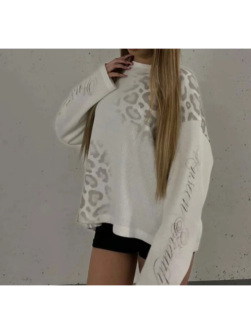 2026 new Y2K American retro leopard print letter printed long sleeved T-shirt hip-hop punk street trend daily casual versatile