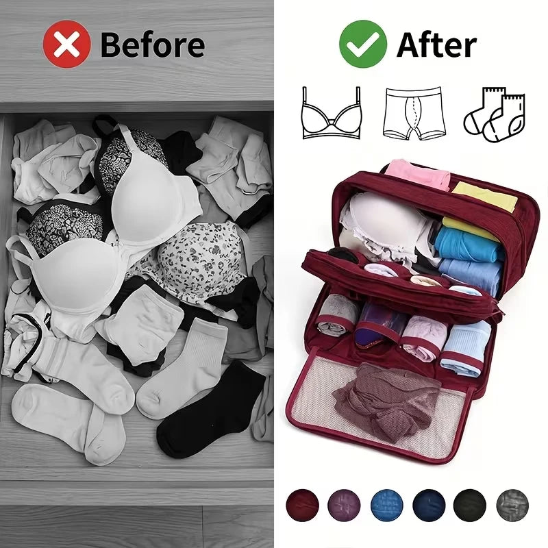 Portable Travel Underwear Organizer – Foldable – Zippered Storage Bag for Bras, Socks,and Underwear – Compact Suitcase Organizer