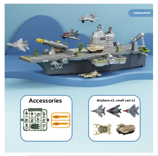 Children's Aircraft Carrier Toys Set with Military Action Figures, Aircraft Toys, Military Tanks, Helicopters and Fighter Jets