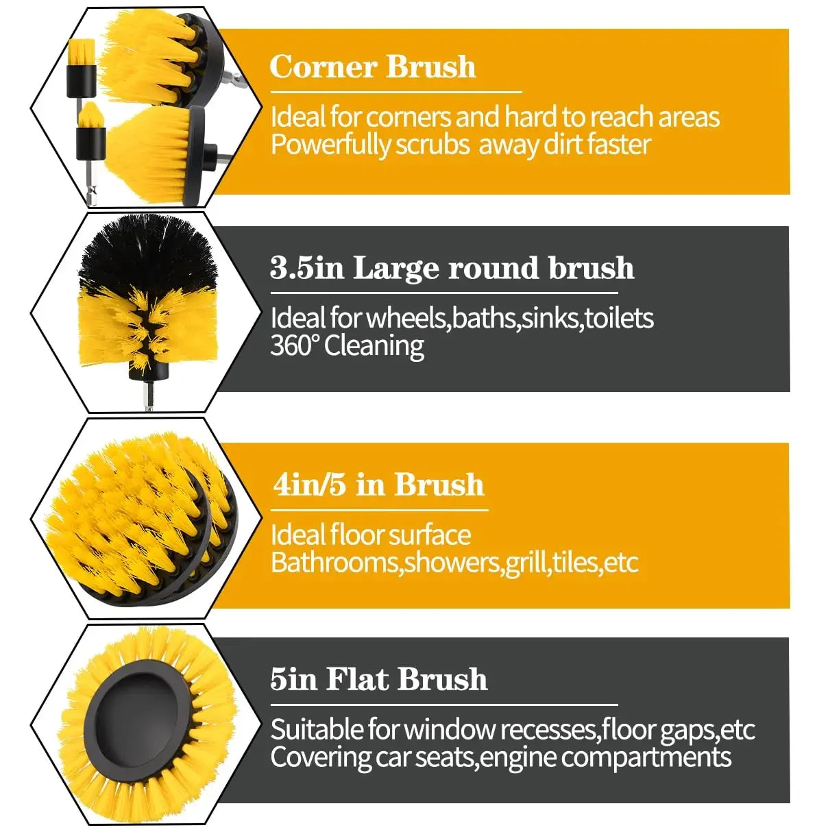 5/6/7/9 Pcs Cleaning Brush Attachment Set Power Scrubber Brush with 1/4“ Extend Long Drill Scrub Brush for Cleaning Shower