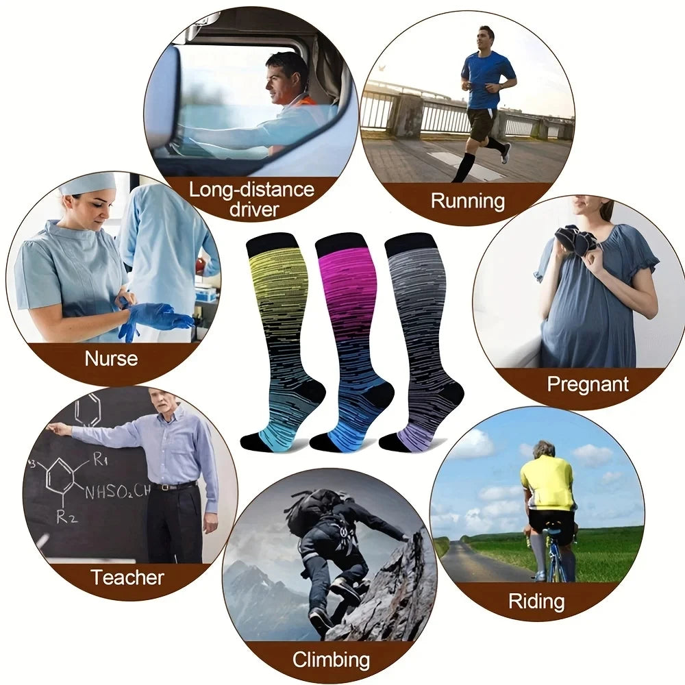 Running Compression Socks Football Hiking Golf Gym 20-30mmhg Gradual Change Nylon Sports Socks Diabetes Pregnancy Varicose Veins