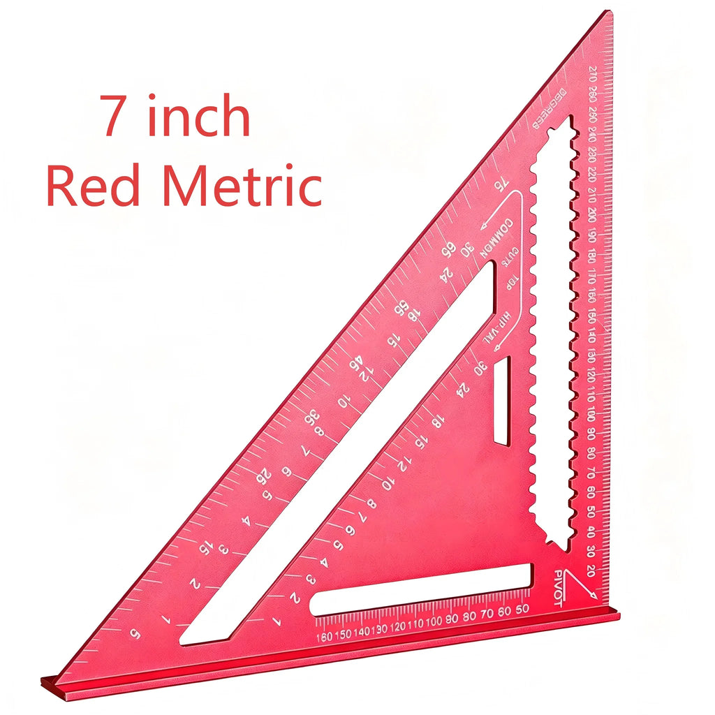 Precision Aluminum Square 7/12 Inch Red Triangular Woodworking Marking Ruler for Motorcycle Care And Craft Design Projects