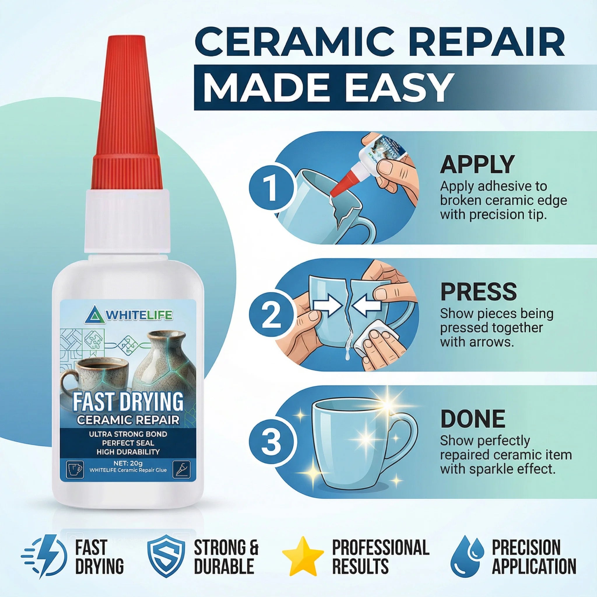 1-3Pcs Waterproof Instant Dry Ceramic Glue Strong Odorless Adhesive for Porcelain Marble Stone Glass Crack Repair