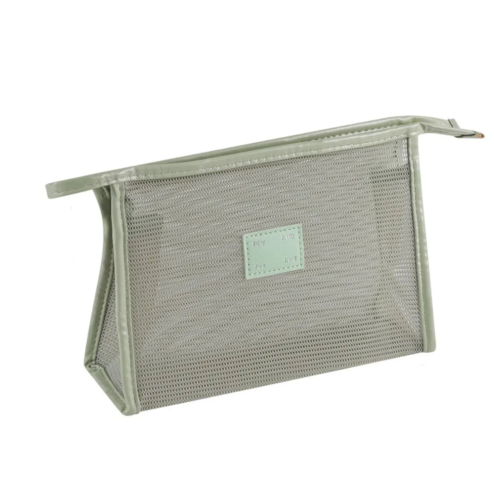 Portable Mesh Handheld Makeup Bag Lightweight Zipper Transparent Mesh Cosmetic Bag Square Large Capacity Cosmetic Cases