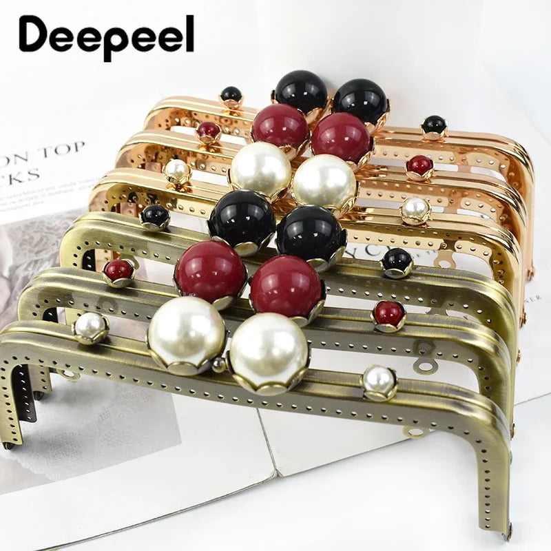 1/2/3Pcs 20cm Metal Bag Handle Retro Pearl Kiss Clasp Lock Buckle Purse Frame DIY Sewing Handbag Brackets Hardware Accessories