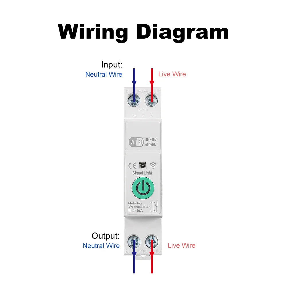 Manhot WiFi Smart Circuit Breaker MCB 1P+N 16A Switch Energy Meter Kwh Metering Monitoring Circuit Breaker Alexa Work With Tuya