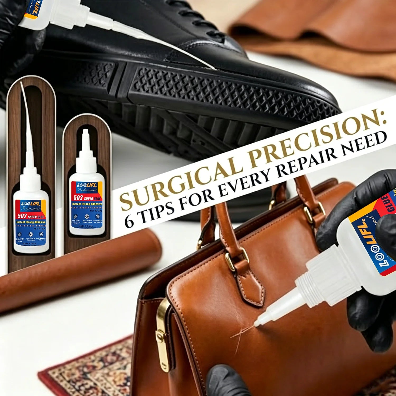 Fast Fix Leather Glue 20g Clear Drying Strong Adhesive for Shoes Wallet Car Seat Suede Upholstery Repair
