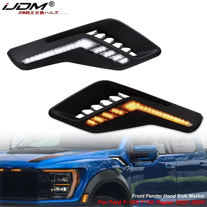 iJDM Front Fender Hood Side Marker for Ford F-150 F150 Raptor Pickup Truck Amber Turn Signal Light White Driving Light