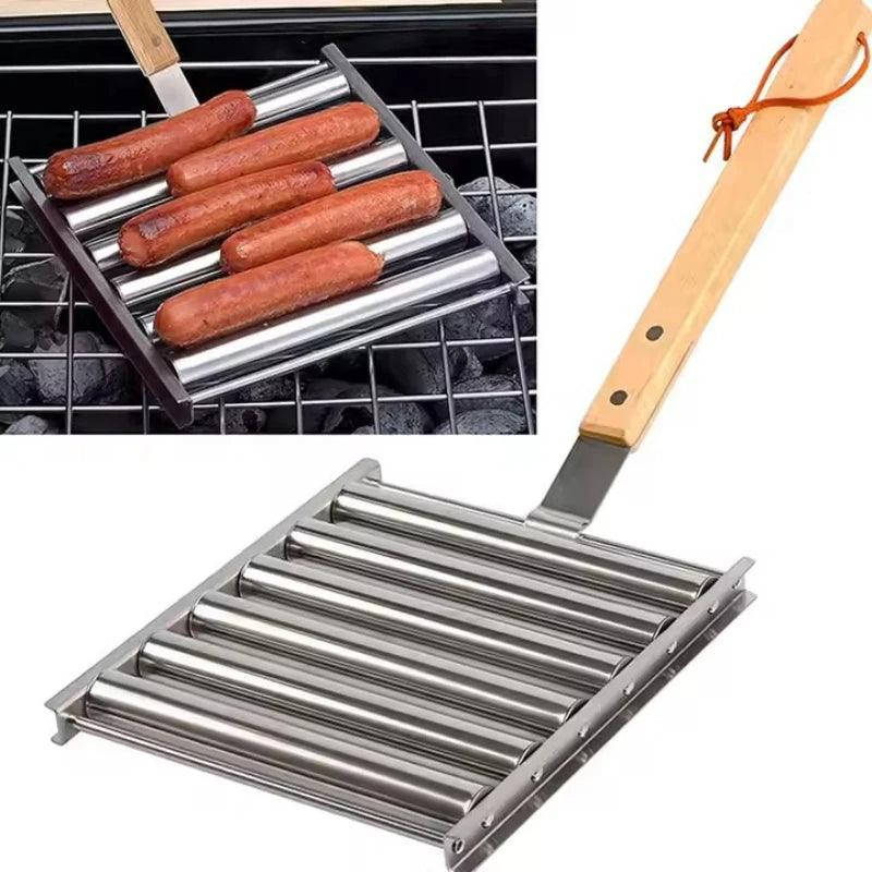 Stainless steel sausage rack detachable rolling barbecue grill outdoor hot dog barbecue grill sausage rack