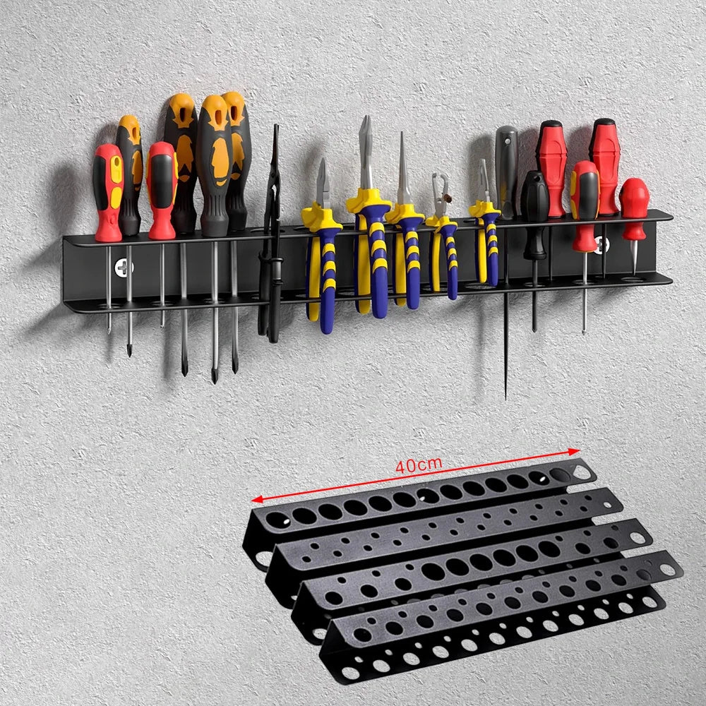 40cm Metal Screwdriver and Pliers Organizer Wall-Mounted Tool Holder Rack with Tool Slots Space-Saving Garage Workshop Storage