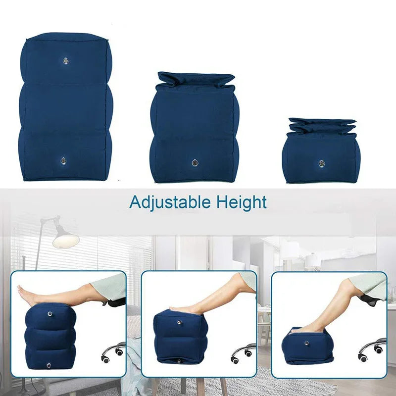 Inflatable Sleeping Foot Rest Pillow for Air Travel, PVC Adjustable 3-Layer Flight Footstool Cushion for Car Office