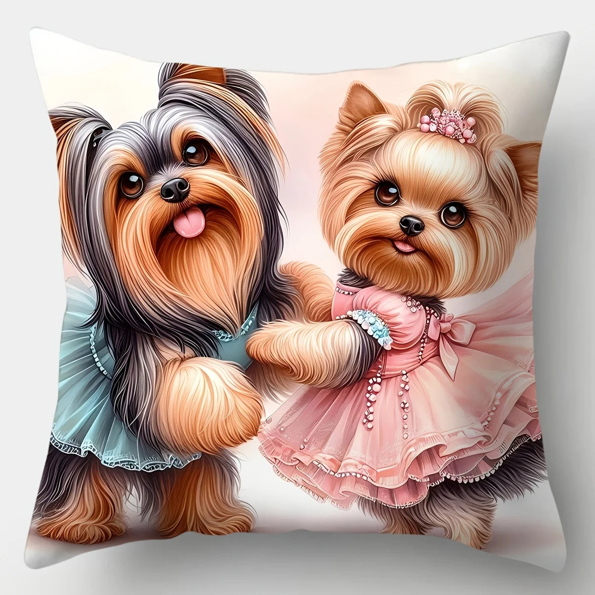 4pcs Healing Dog Couple Print Pillow Covers, Featuring Adorable Yorkshire Terrier Cute Puppy Pattern, Decorative Cushion Cases