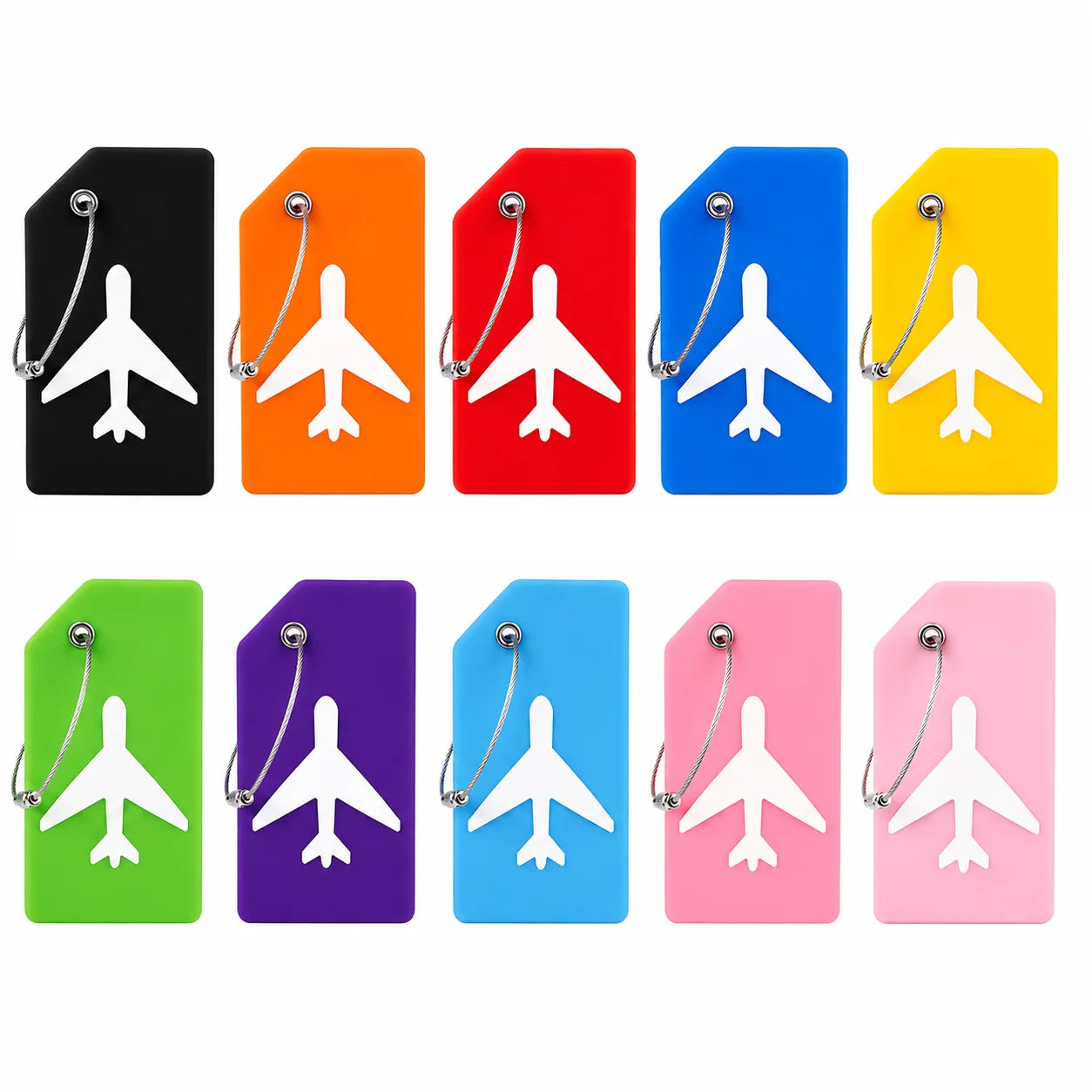 2/5PCS Silicone Travel Luggage Tag Airplane Design Suitcase Bag Identifier Bright Color with Steel Wire Loop Name Card Daily Use