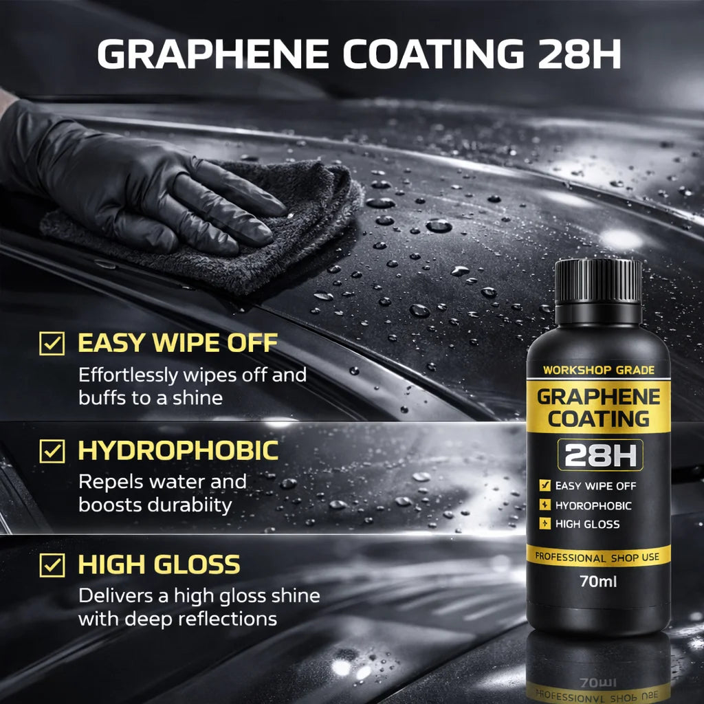 Graphene Ceramic Coating 28H – Easy Wipe Off, Hydrophobic & High Gloss (70ml)