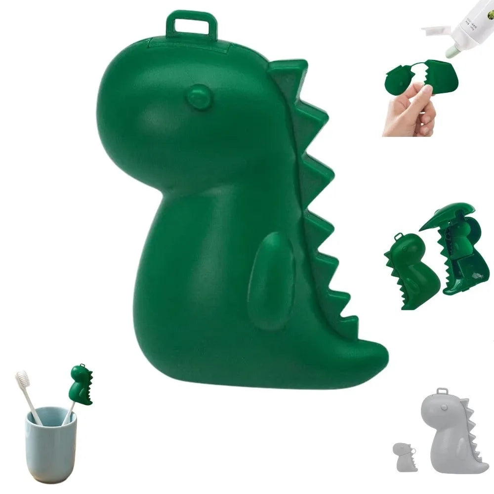2in1 Toothbrush Head Protective Cover Dinosaur Shape Plastic Toothbrush Dust Cap Cover with Mini Toothpaste Storage Box Portable