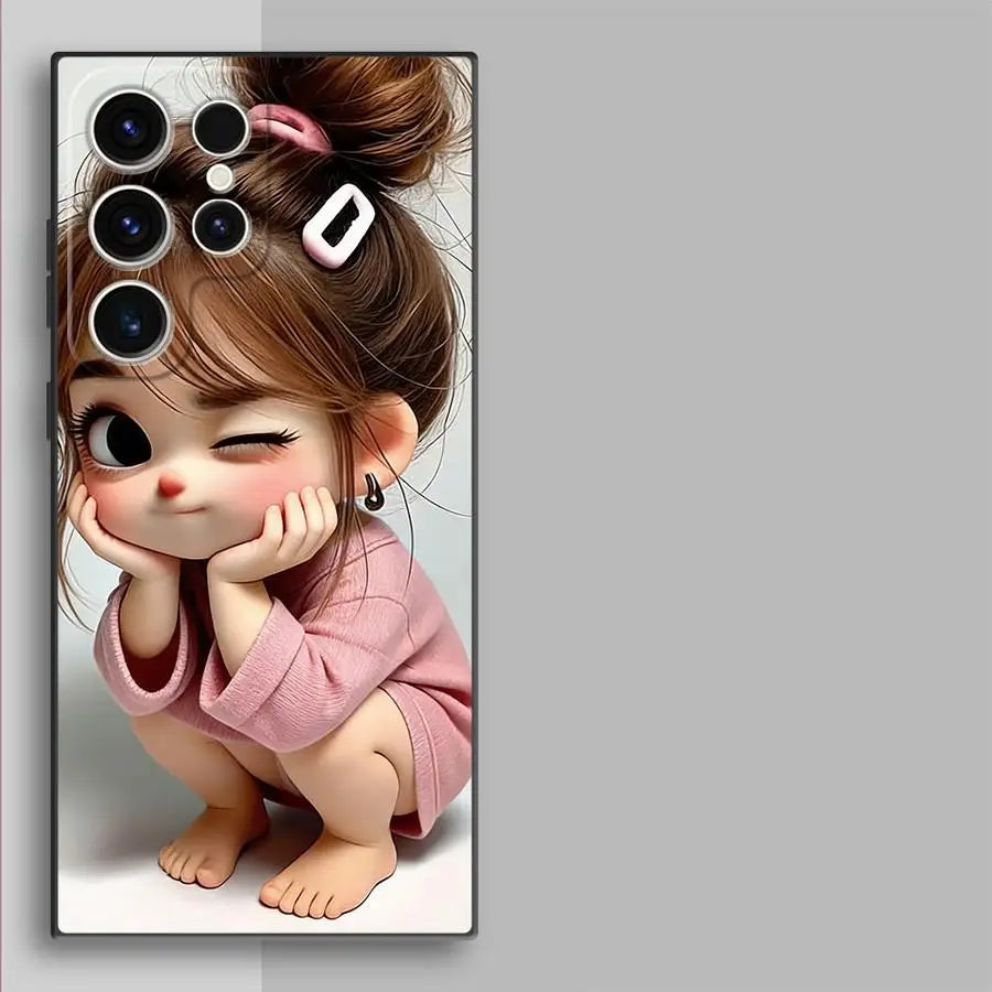 Case for Samsung Galaxy S26 S25 Ultra S20 Note 20 Ultra 8 9 10 S23 S21 FE S10 S9 S24 Plus Funda Phone Cover Cartoon Girl