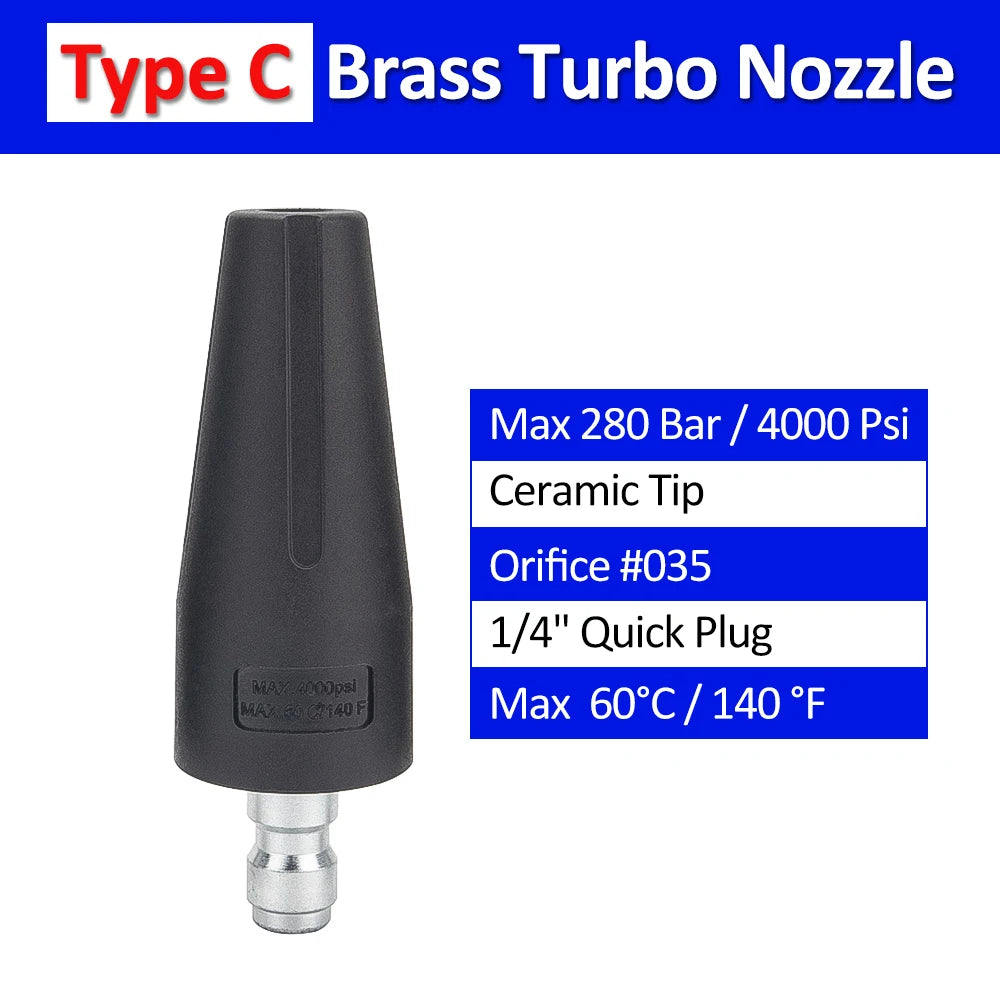 Rotating Dirt Blaster Turbo Nozzle with 1/4" Quick Release Plug Connector #035 for High Pressure Washers Car Washing Machine