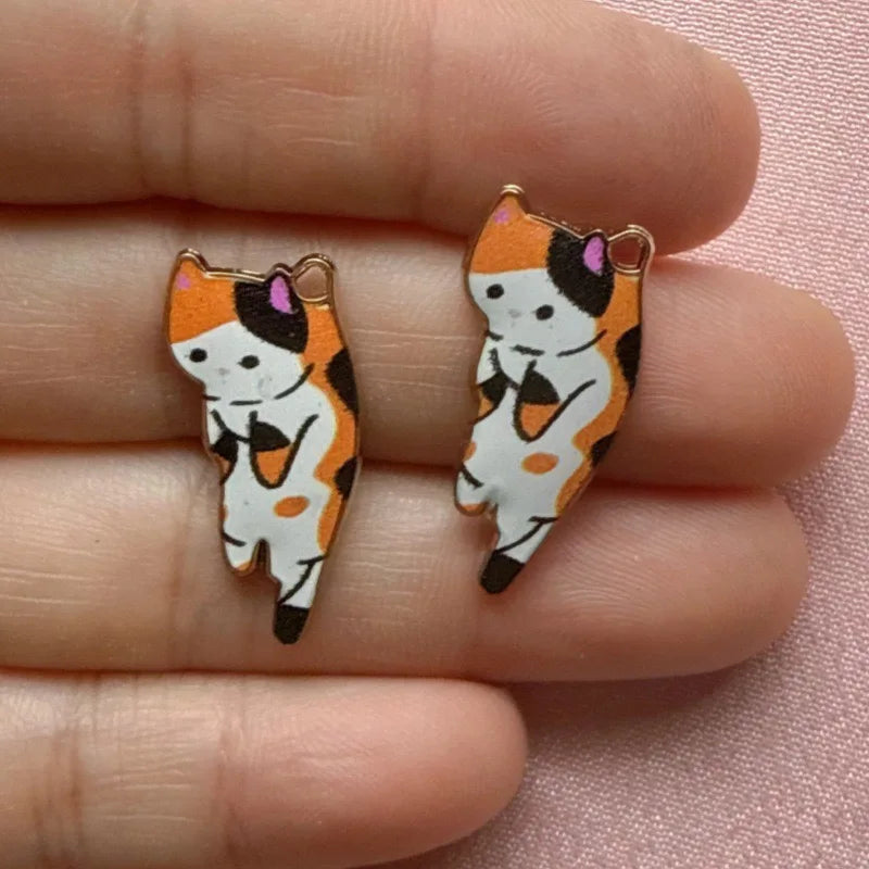 12pcs alloy printed cat pendant, DIY jewelry making earrings, keychain accessories