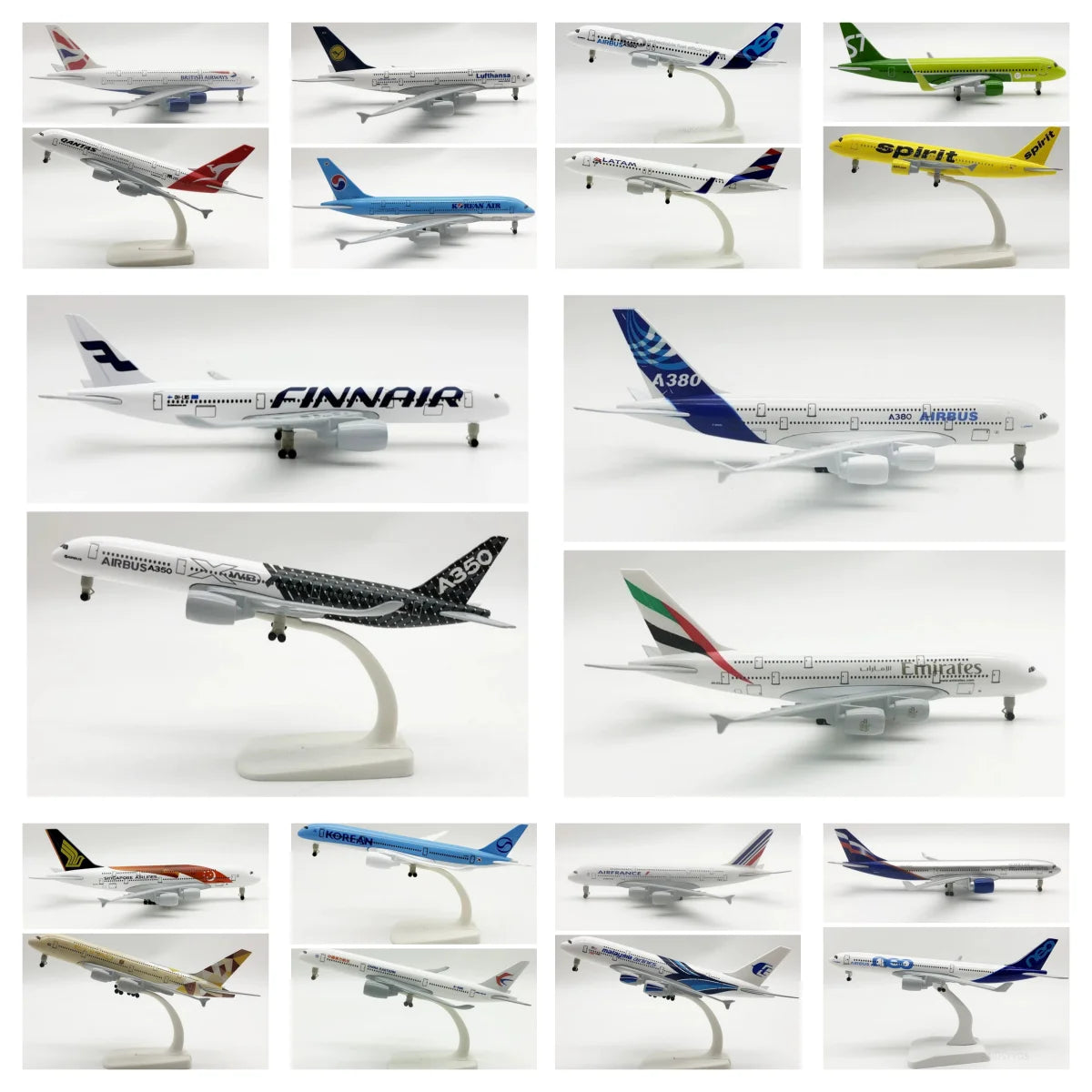 2pc 20cm Metal Model Airplanes A320 330 350 380 Aviation Diecast 1/300 Scale Aircraft For Adults Fun Souvenir With Wheels & Base