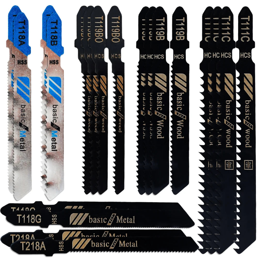20/40Pcs Jigsaw Blades T-Shaft HCS Assorted Jigsaw Blades Set Fast Cut Down Saw Blade For Wood Plastic And Metal Cutting Tools