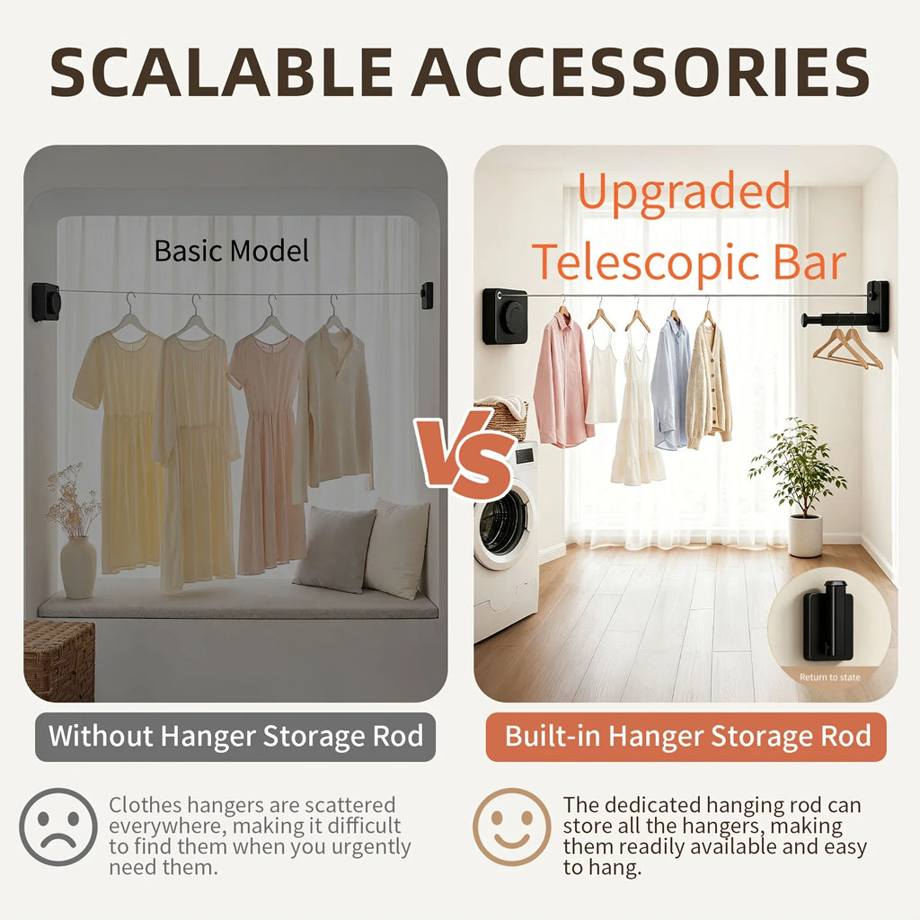 Retractable Invisible Clothesline 165.35in No Drill Wall Mount Thick Stainless Steel for Indoor Balcony Bathroom Outdoor Drying