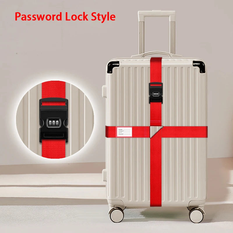 Nylon Cross Luggage Straps with Name ID Card Adjustable Bundling Packing Baggage Belt Password Lock Anti-lost Travel Accessories