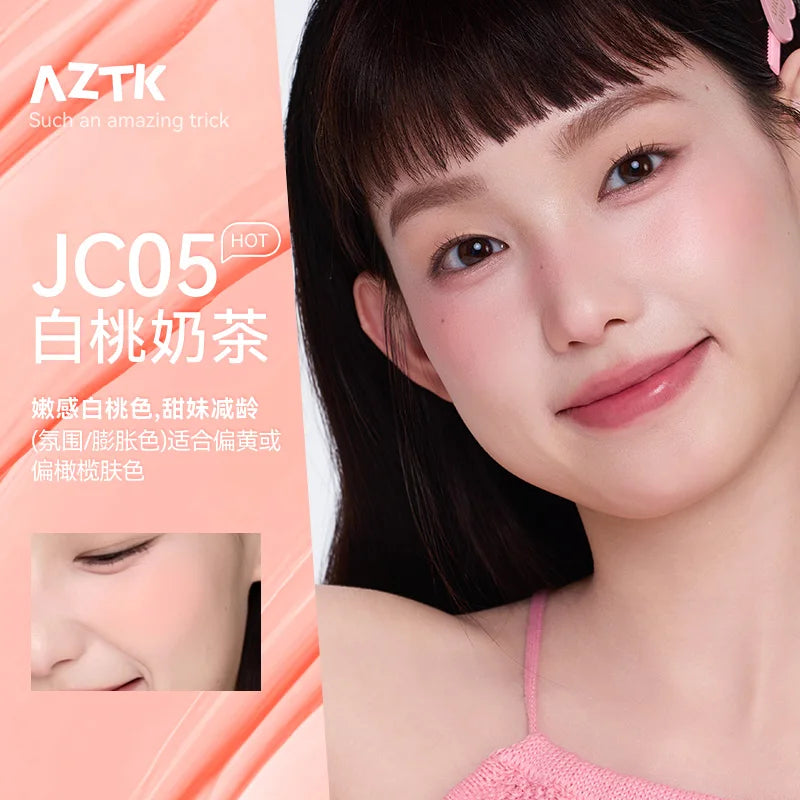 AZTK JC04 Water To Powder Liquid Blush Soft Matte Natural Flush Brightening Cheek Tint Lightweight Blendable Waterproof Makeup