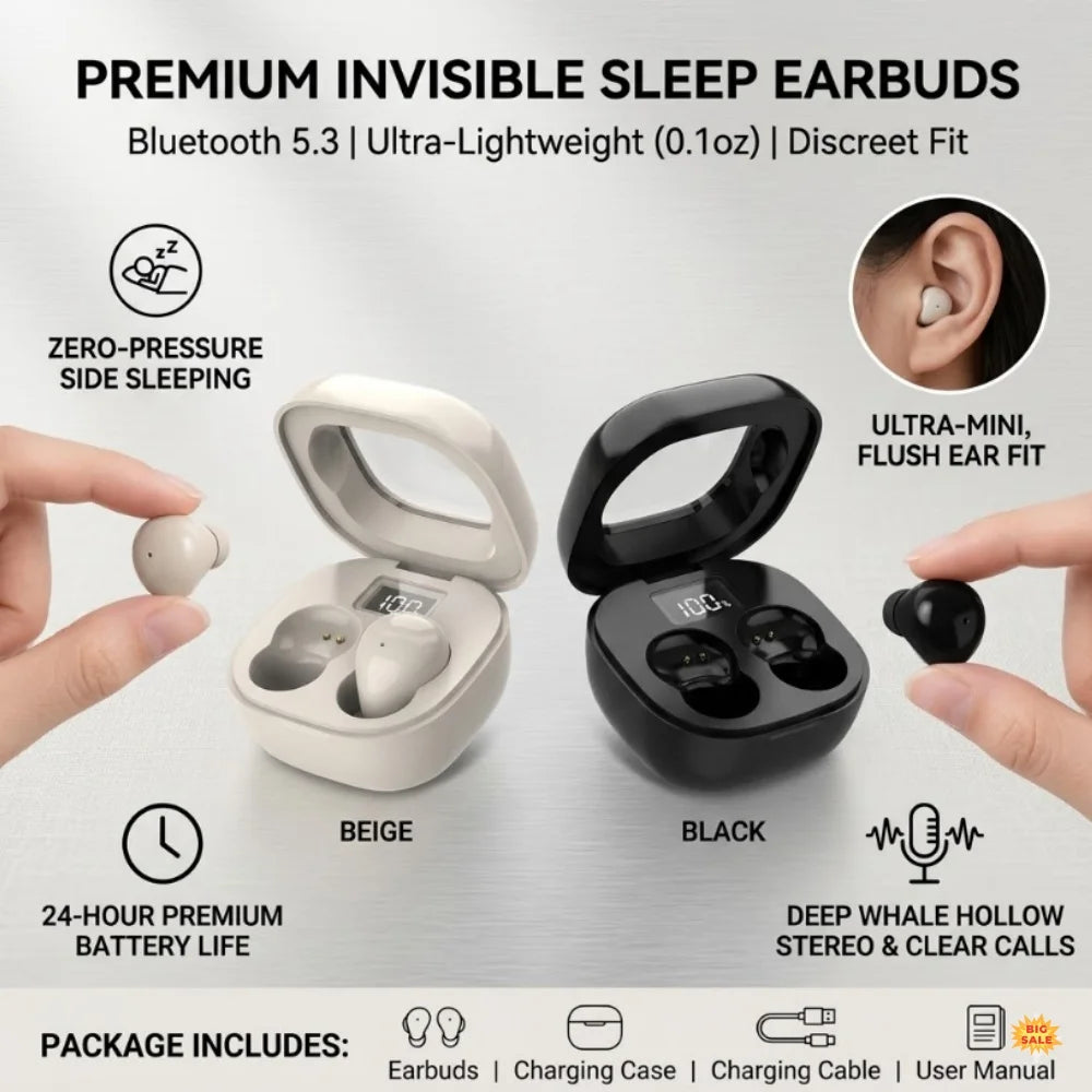 Ultra-Small TWS Wireless Earphones Bluetooth 5.3 Invisible Sport Gaming Headphones HIFI Stereo Noise Reduction Sleep Earbuds