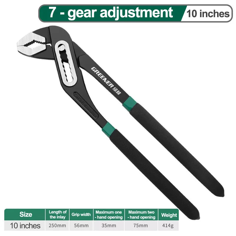 Greener 8" 10" 12"Water Pump Pliers 1-Piece Multifunctional Plier Quick-Release Straight Jaw Groove Joint Pliers Plumbing Pliers