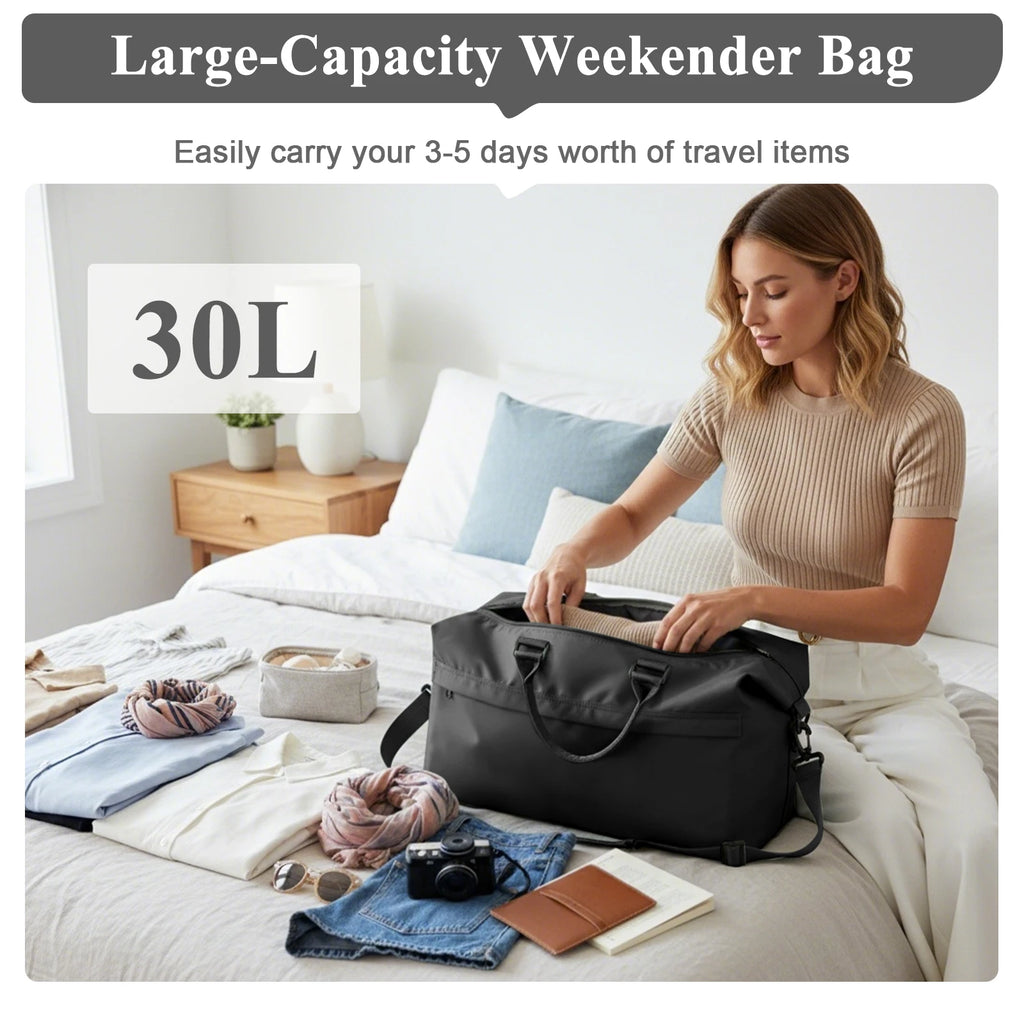 Foldable Travel Bag Large Sports Bag for Women Men's Travel Duffle Bag with Shoe Compartment, Waterproof Training Fitness Bag