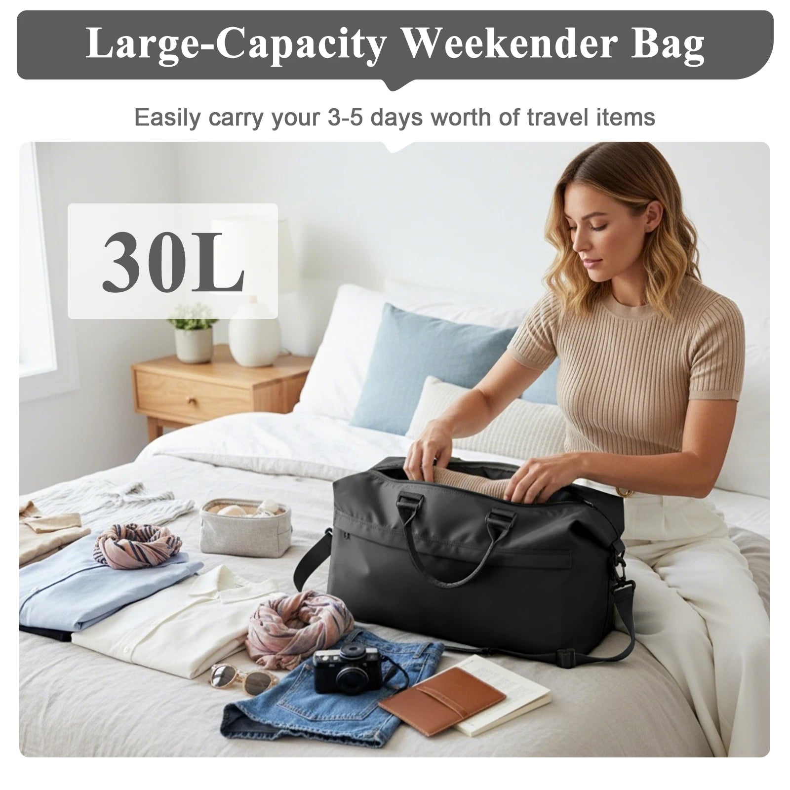 Foldable Travel Bag Large Sports Bag for Women Men's Travel Duffle Bag with Shoe Compartment, Waterproof Training Fitness Bag