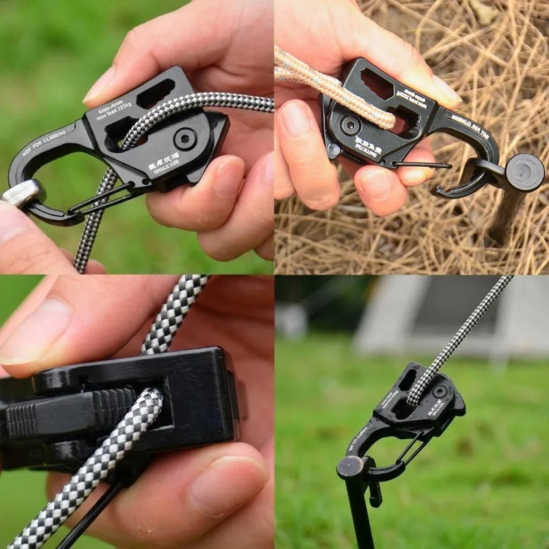 Camping Accessory Aluminum Self Locking Rope Tensioner for Tent Tarp Awning Guy Line Cord Adjuster Quick Secure Binding Outdoor