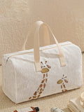 1pc, Two styles, Cute Giraffe Printed Corduroy Duffle Bag Portable Handbag suitable for Weekend Trip Sports Shopping