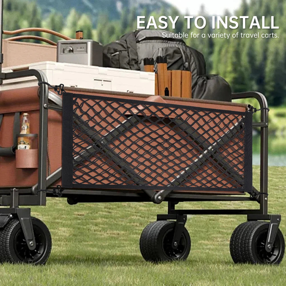 Net Storage Bag Elastic Camping Cart Storage Bag Foldable Car Cargo Net Pocket Dual Layer for Folding Trolley Cart Beach Cart