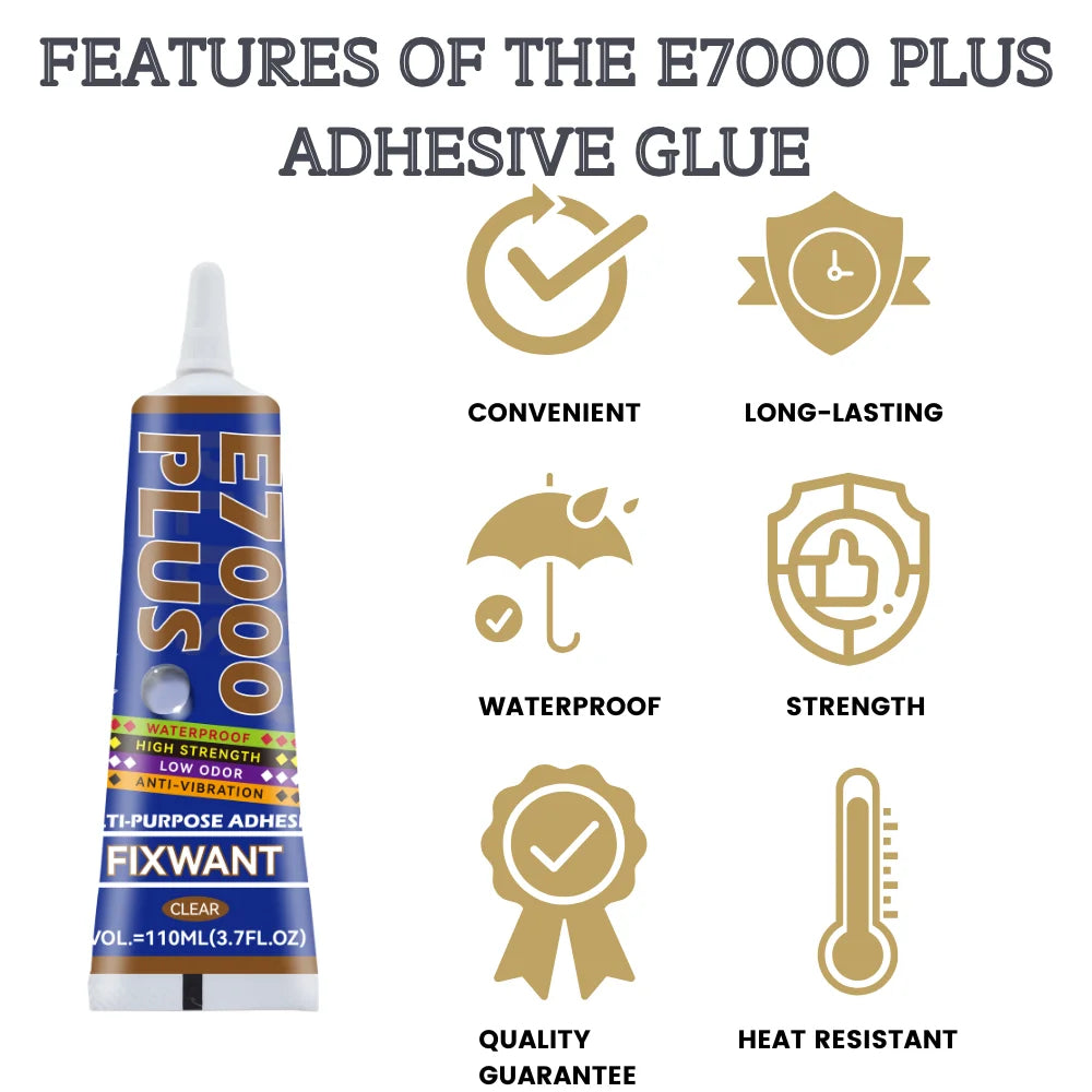 E7000 PLUS Multi-Purpose Glue - Strong Flexible Bond for Fabric, Leather, Metal, Plastic, Wood, Jewelry DIY & Repairs