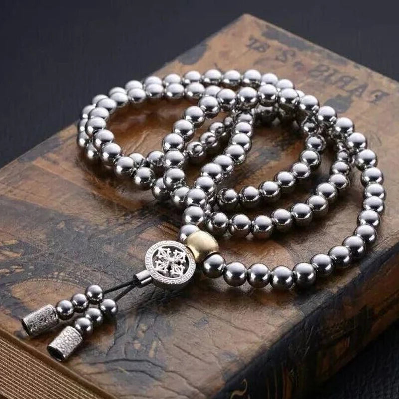 Stainless Steel Jewelry Male Bracelet Braided Link Buddha Beads Necklace Waist Chain Tactical Self Defense Whip Multi-fonction