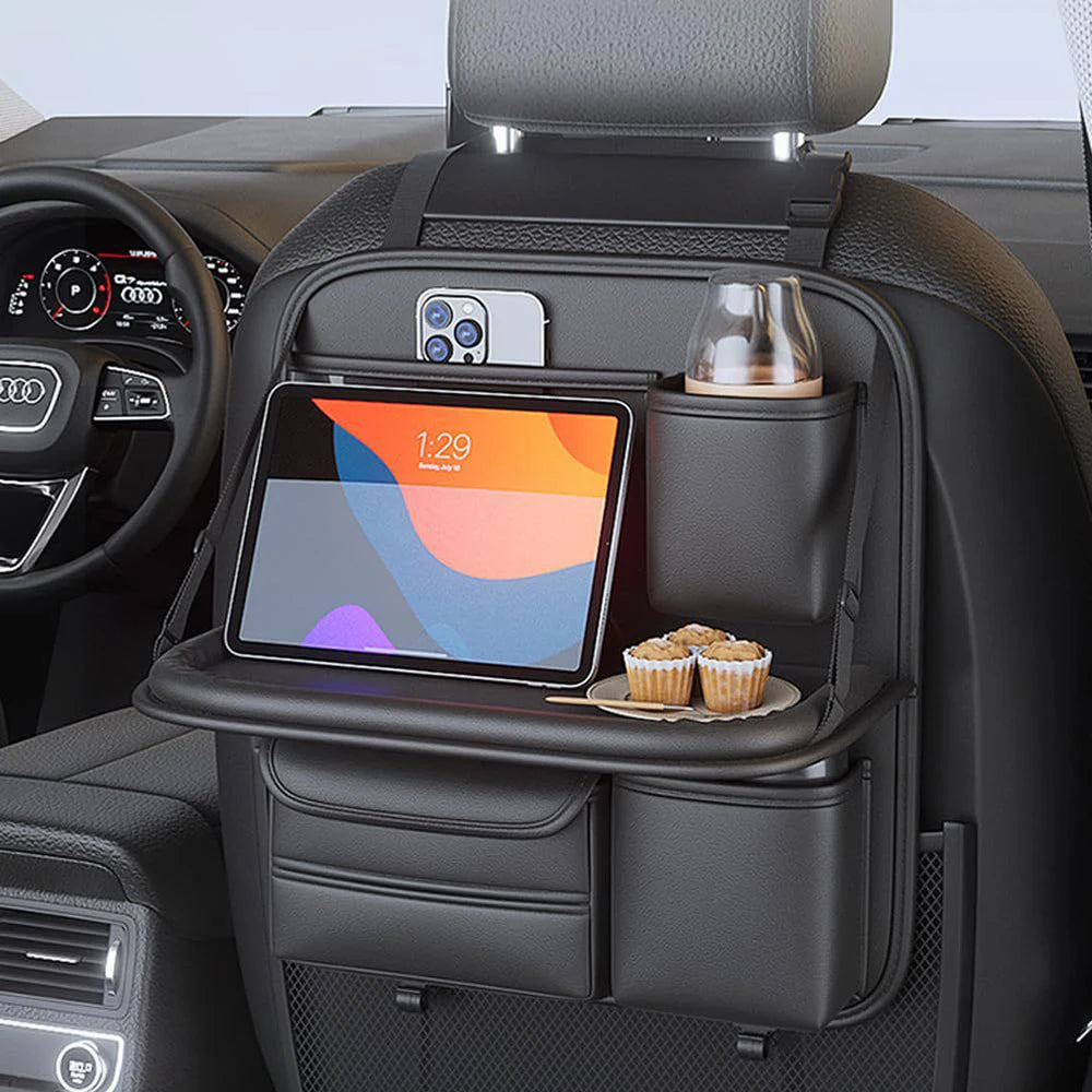 Car Seat Back Multi-function Storage Bag Large Capacity Pocket Backseat Organizer Foldable Dining Table Tablet Tray Hanging Bag