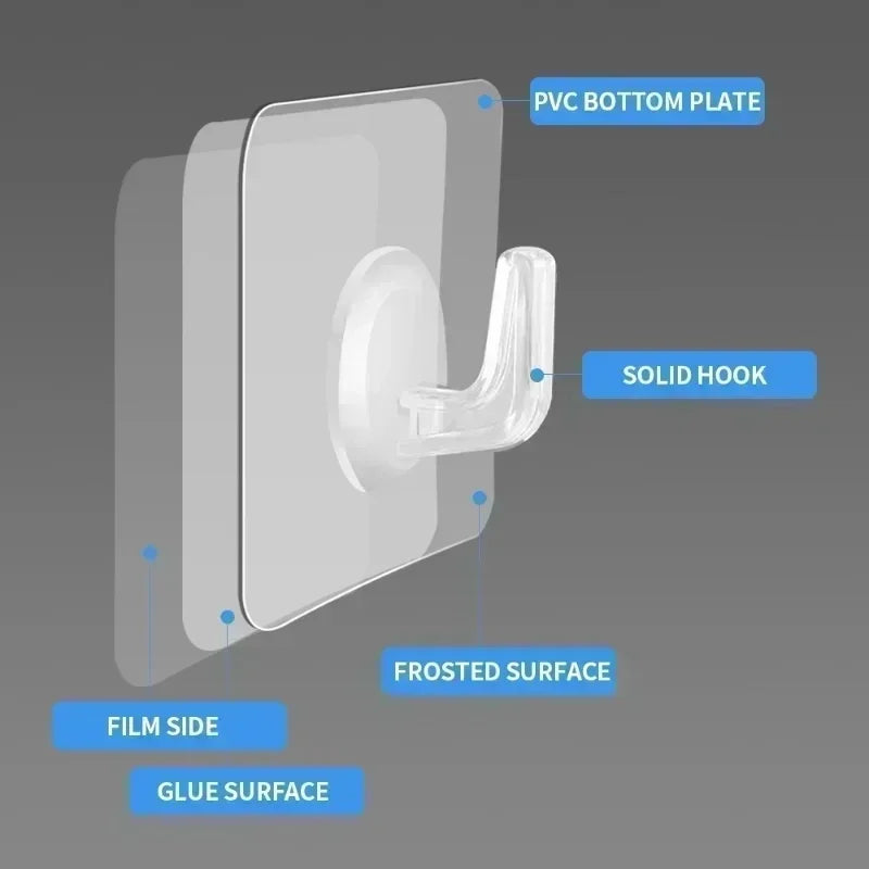 5-40pcs Transparent Plastic Duty Wall Hook for Kitchen Bathroom Office Storage No Trace No Scratch Waterproof Adhesive Hooks