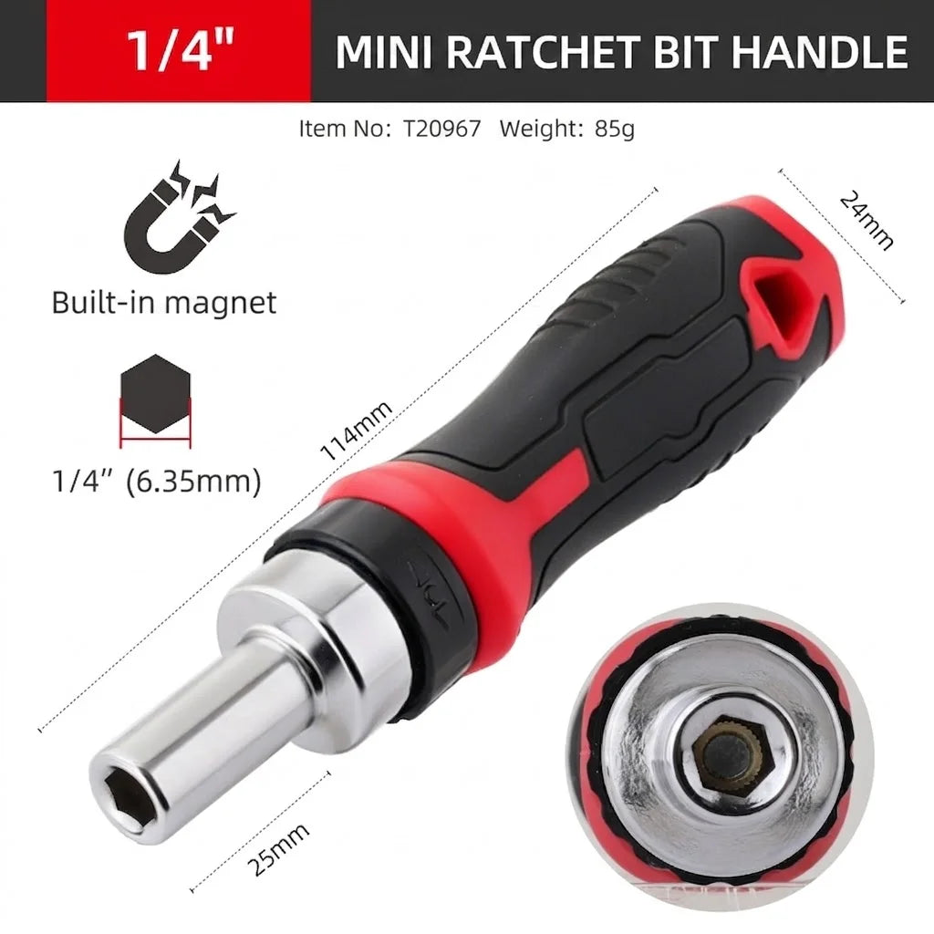 1/4" Mini Ratchet Wrench Set 72-Tooth Reversible Ratchet Socket Wrench Hex Bit Driver CR-V Hand Tools for Bicycle Car Repair DIY