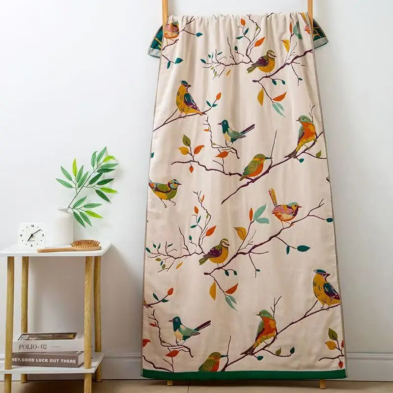 Pure Cotton Bathtowel Muslin Gauze Yarn Dyed Floral Pattern Bathroom Towel Large Size Thicken Adults Quick Drying Wrapped Towel
