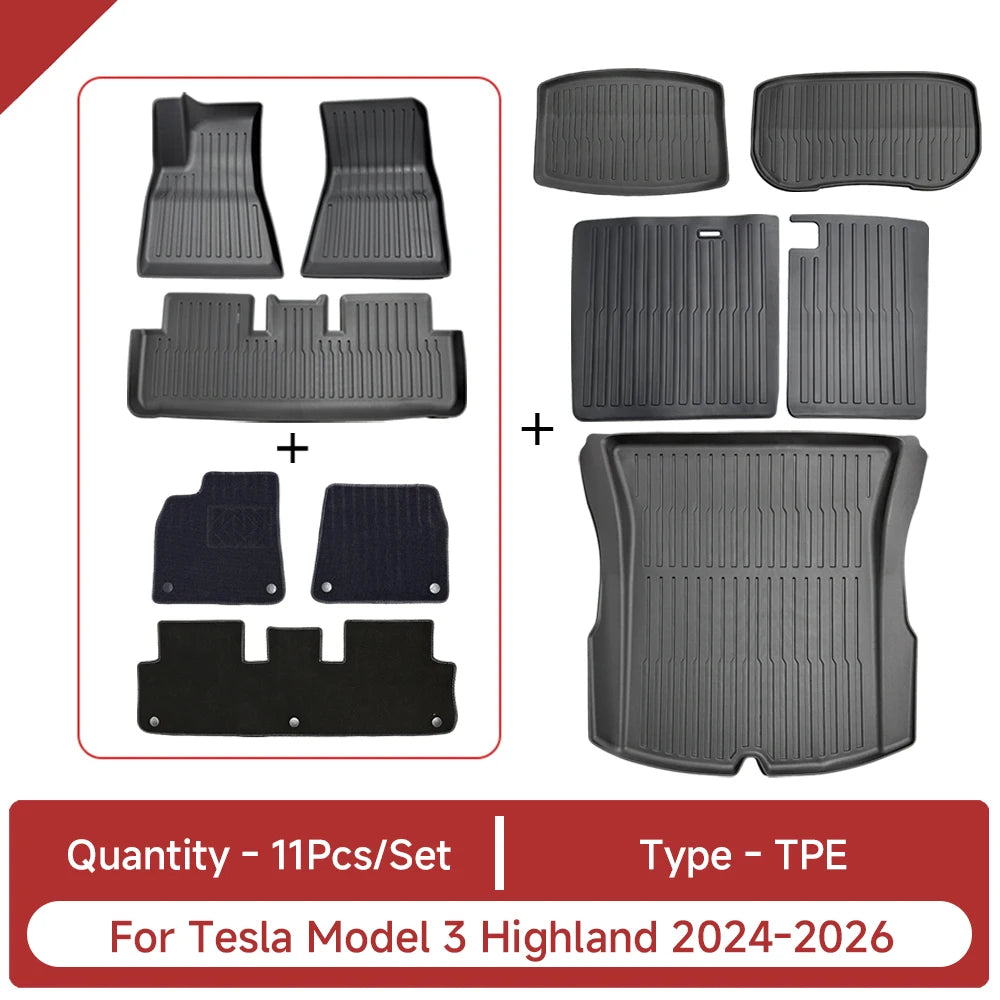 For Tesla Model 3 Highland Accessories TPE Floor Mat Cargo Liner Waterproof Trunk Mat for Tesla Model 3 Highland 2024-2026