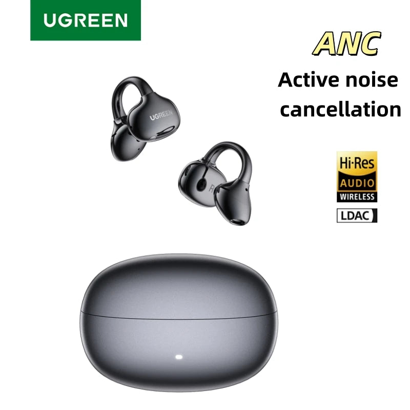 Open Ear Wireless Headphones Bluetooth Earphones ANC Dual-feedback Active Noise Cancellation, 32 Hours Playtime Clip Earbuds