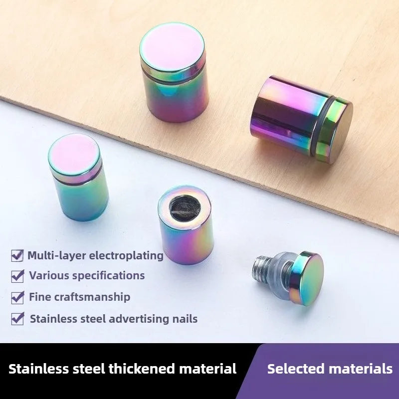4Pcs Rainbow acrylic Picture Frame Glass Sign Standoff Nail Wall Mount Standoff Holder Stainless Steel Advertise Fixing Screw