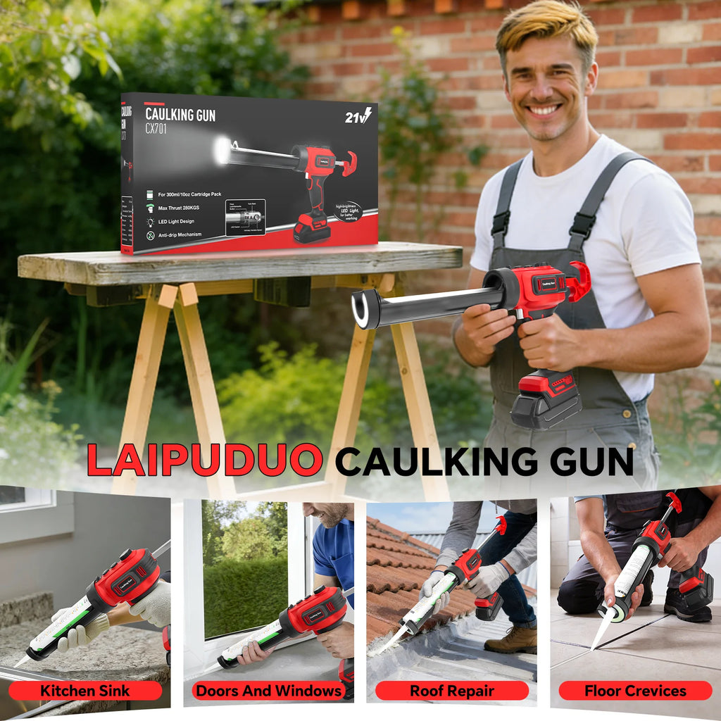 Electric Caulking Gun Stepless Speed Cordless Silicone Gun 10oz/300ml Glass Glue Gun Filling Sealing For Milwaukee 18V Battery