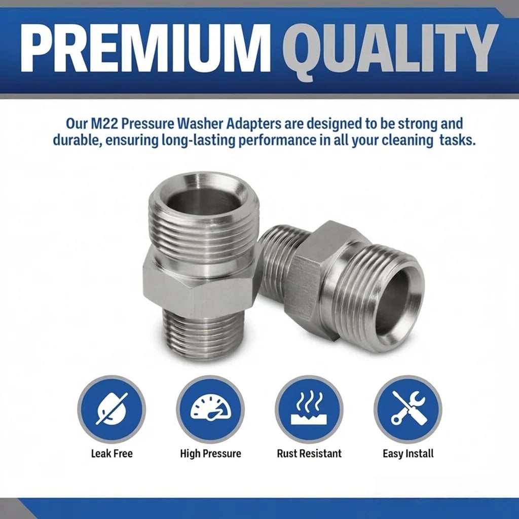 Stainless Steel Pressure Washer Coupling Adapter M22-14/15mm Male to G3/8 and G1/4 Male Thread Fitting 4500 PSI
