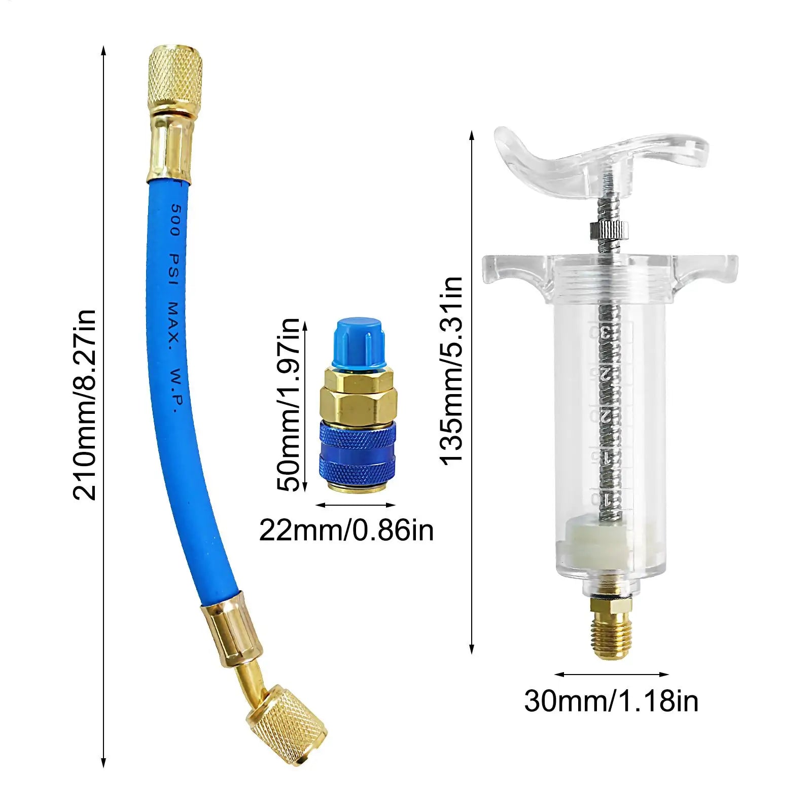 Car A/C Oil&Dye Injector 1Oz with R134A Low Side Quick Coupler Adapter 1/4 Air Conditioning Oiler Injection Syringe Repair Tools