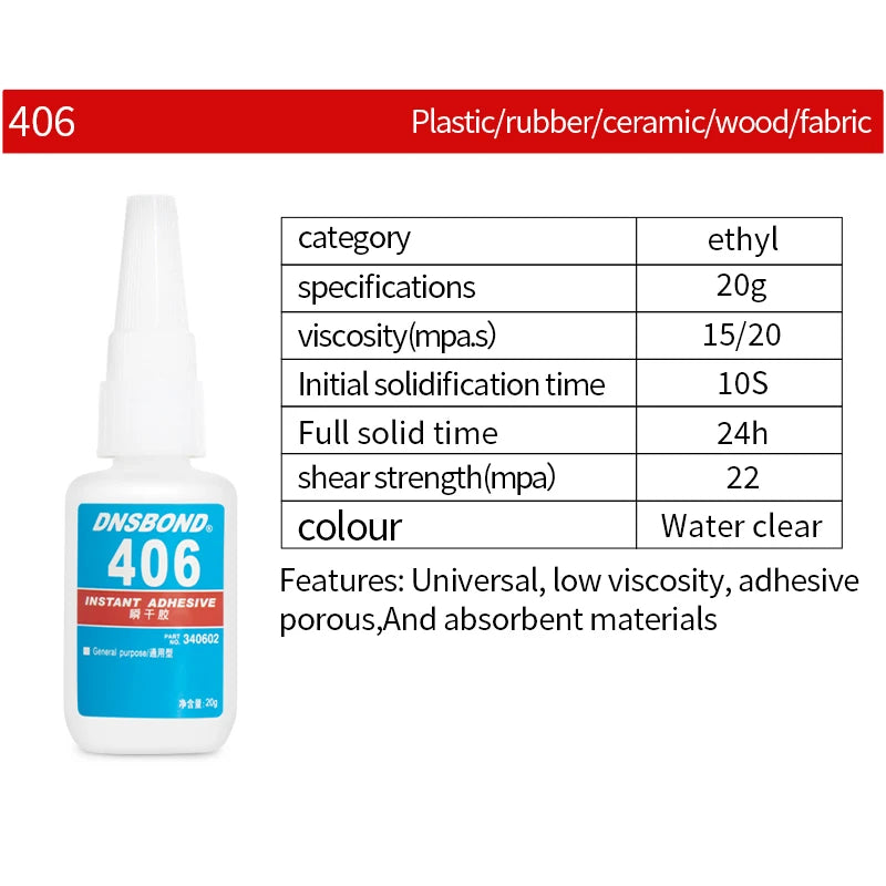 Brand-new Upgraded Instant Adhesive 401/ 403/ 406/ 454/ 460/ 480/ 495/ 496 Super Glue Extra Strong Multi-purpose Cyanoacrylate