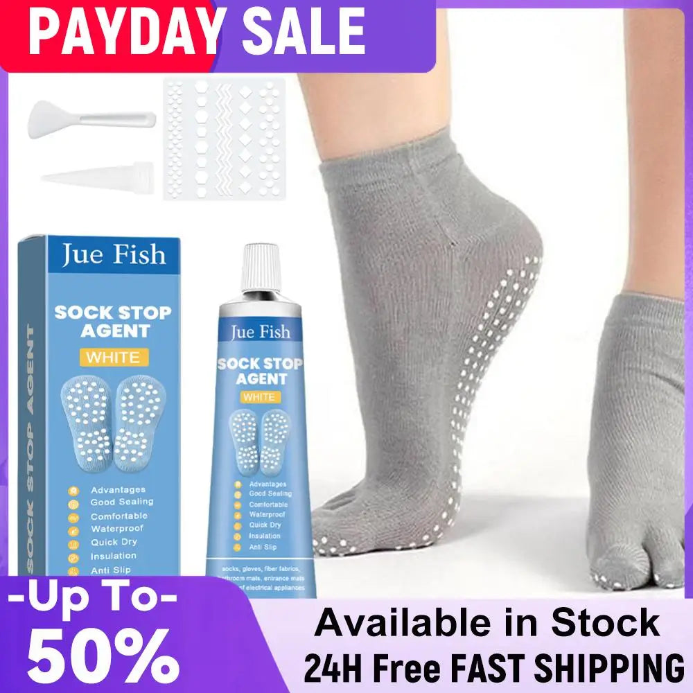 Anti Slip Sock Glue with Scraper and Template Sock Stop Non Slip Adhesive DIY Sock Stop Agent for Anti-Slip Socks Bathroom Mats
