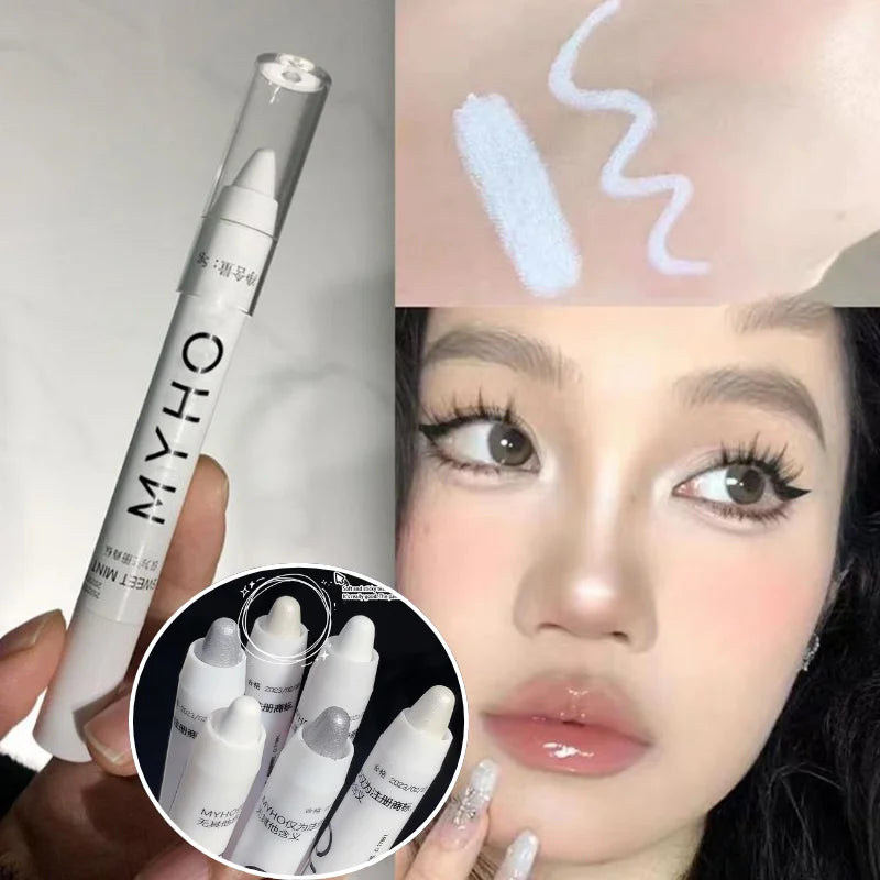 3 colors Glitter Lying Silkworm Pen Matte White Pearlescent White Pearl Silver Lying Silkworm Highlighter Brightening Makeup