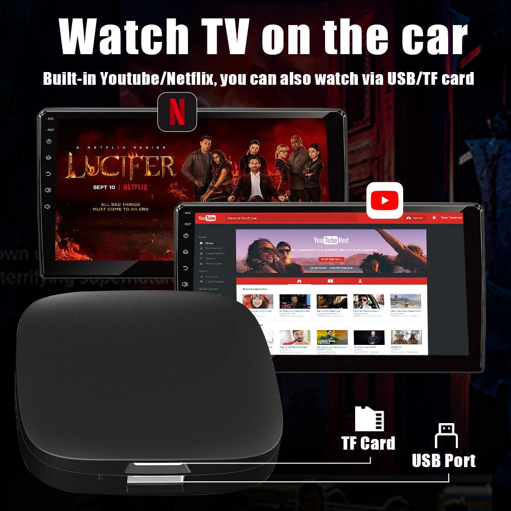 2026 Android14 CarPlay Ai Box Wired to Wireless Android Auto 3in1 USB Adapter For Youtube Netflix Toyota Mazda Hyundai Haval VW